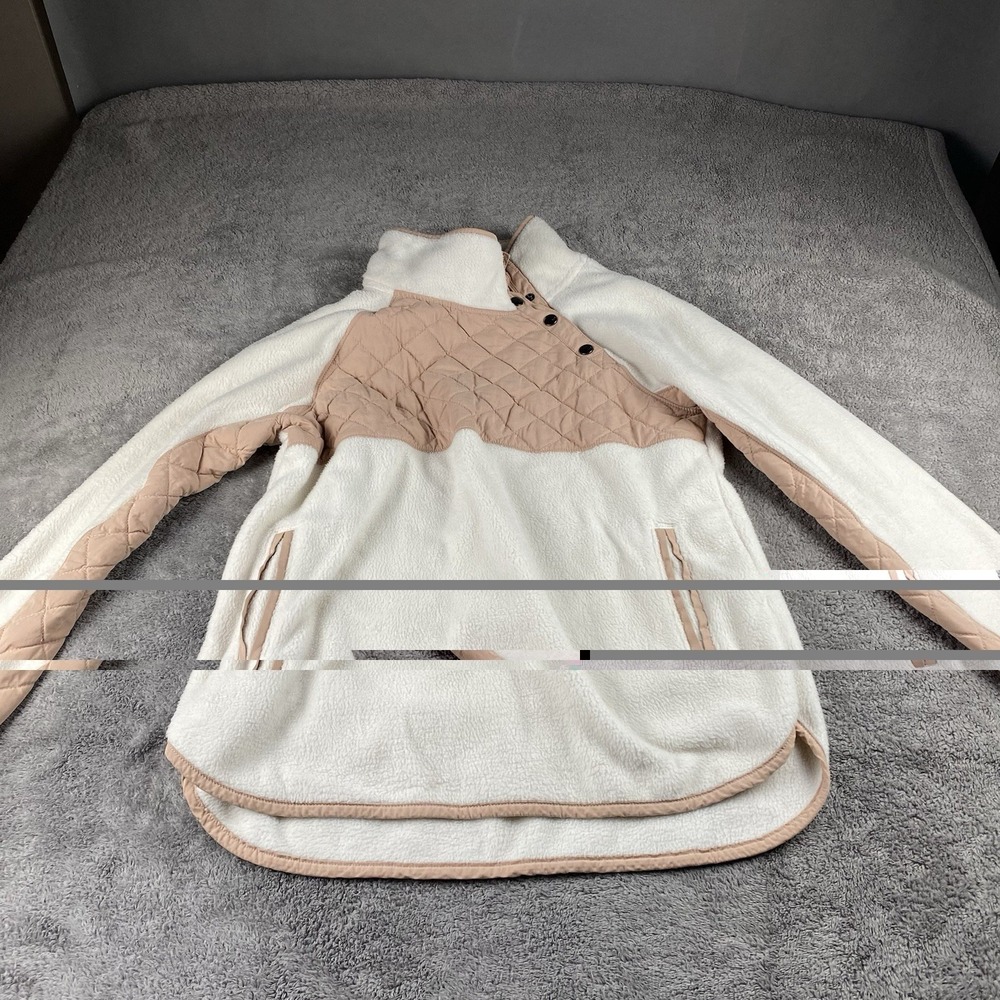 Abercrombie Fitch Sweater Womens Medium White Pink Fleece Pullover Mock‎ Neck